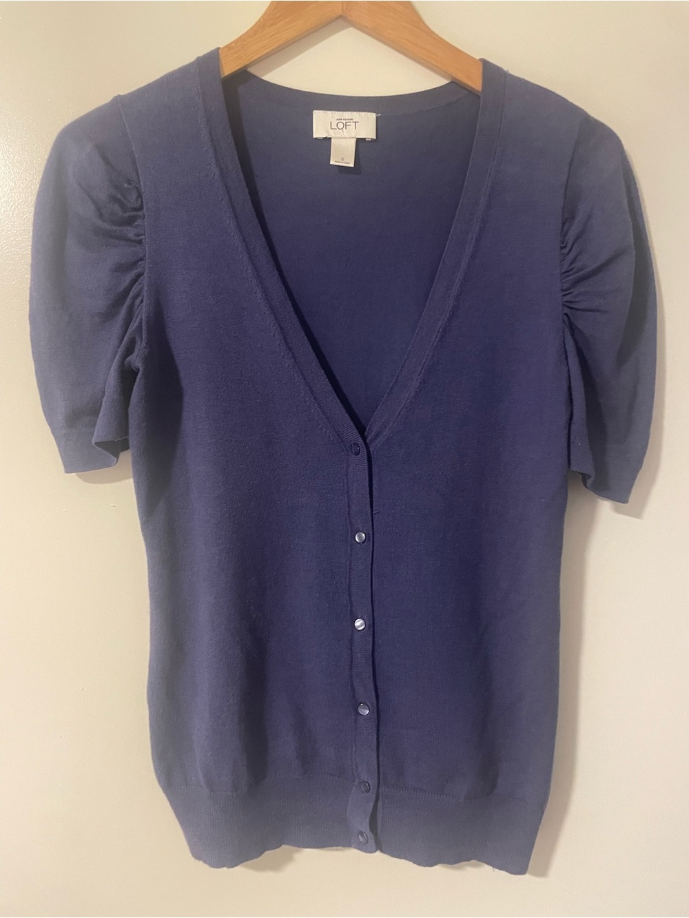 LOFT Navy Button-Front V-Neck Short Sleeve Cardigan